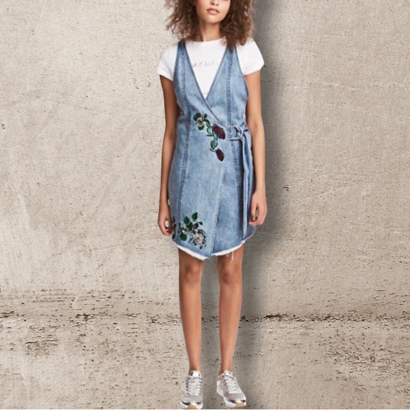 H&M Loves Coachella Wrapover Embroidered‎ Denim Dress - Picture 1 of 12